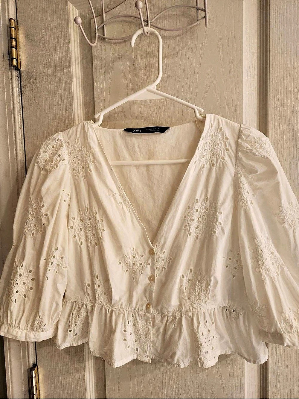 Zara white ruffle blouse